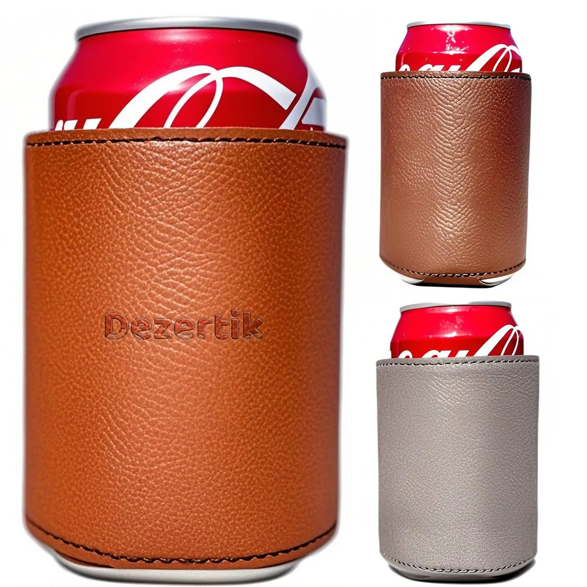 PU Leather Can Cooler Sleeve, custom koozie with logo imprint 1