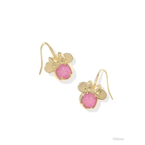 Kendra Scott Disney Gold Minnie Mouse Drop Earrings in Hot Pink Drusy 1