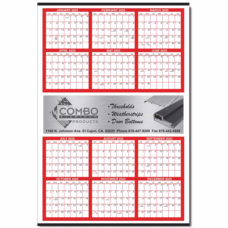 Large Year View Calendar w/Middle Ad