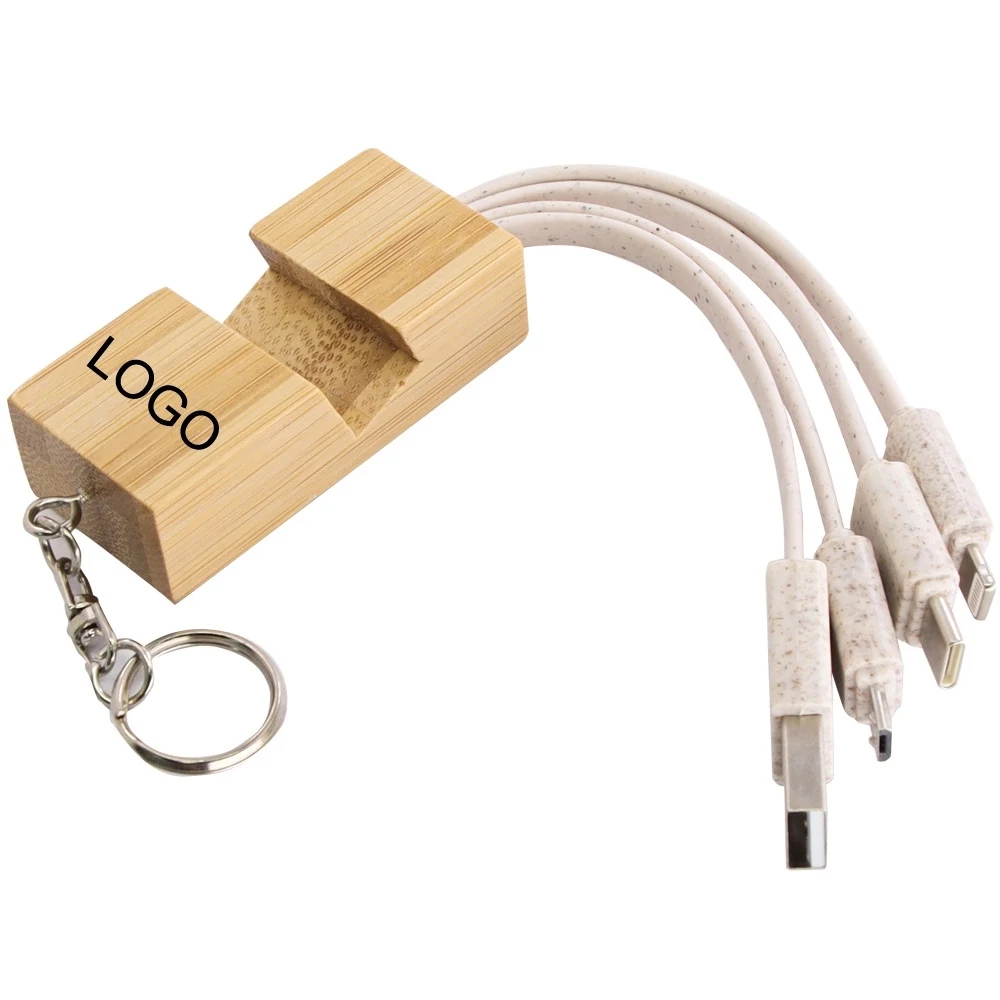 Biodegradable Bamboo Phone Stand with Charging Cable 1