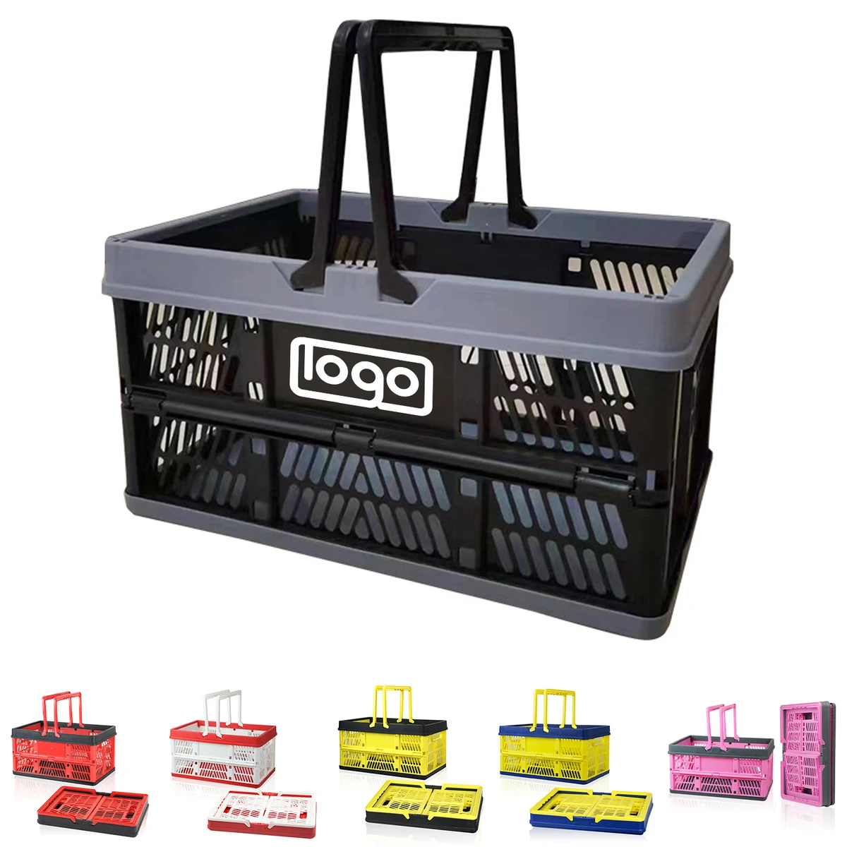 Foldable Plastic Storage Basket w/ Handle 1