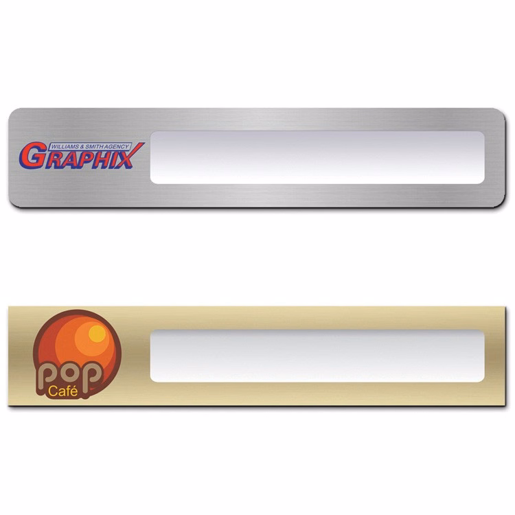 The Orion full color metallic reusable name plate 2"x10"
