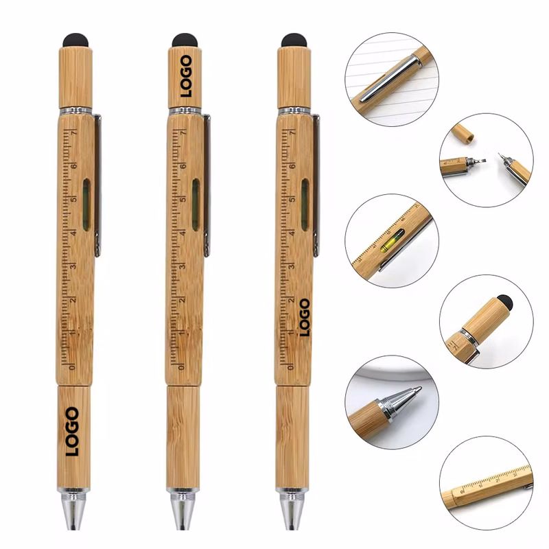 MOQ 10 pcs Bamboo 6 in 1 Tool Pen