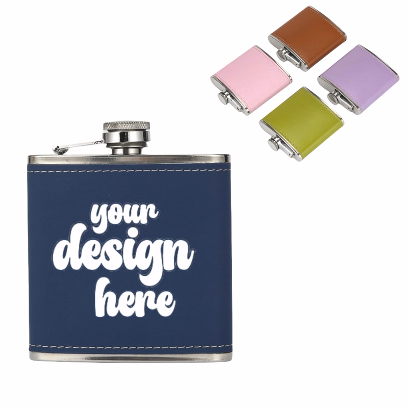 Leather Stainless Steel Pocket Hip Flask 6oz