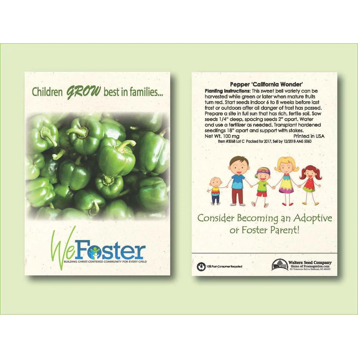 Pepper California Wonder Seed Packet - Size 3.25" x 4.5" 1