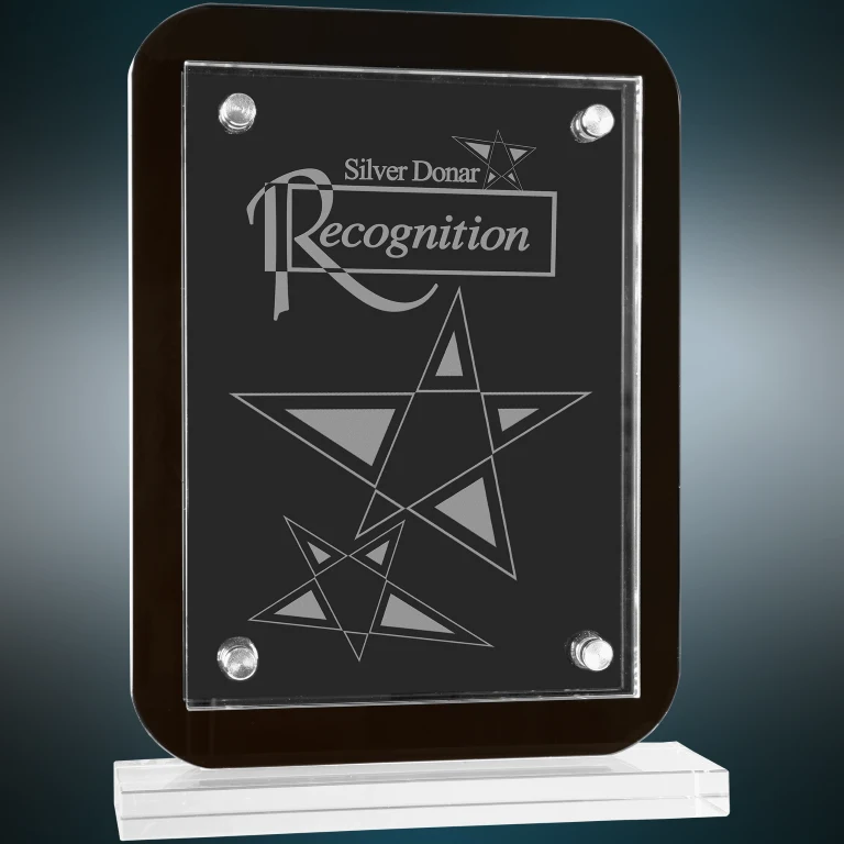 7 1/2" x 10" Black Floating Glass Standup Plaque Award 1