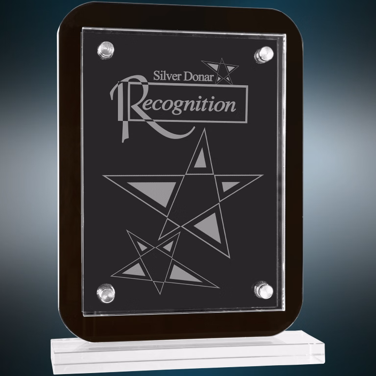 7 1/2" x 10" Black Floating Glass Standup Plaque Award