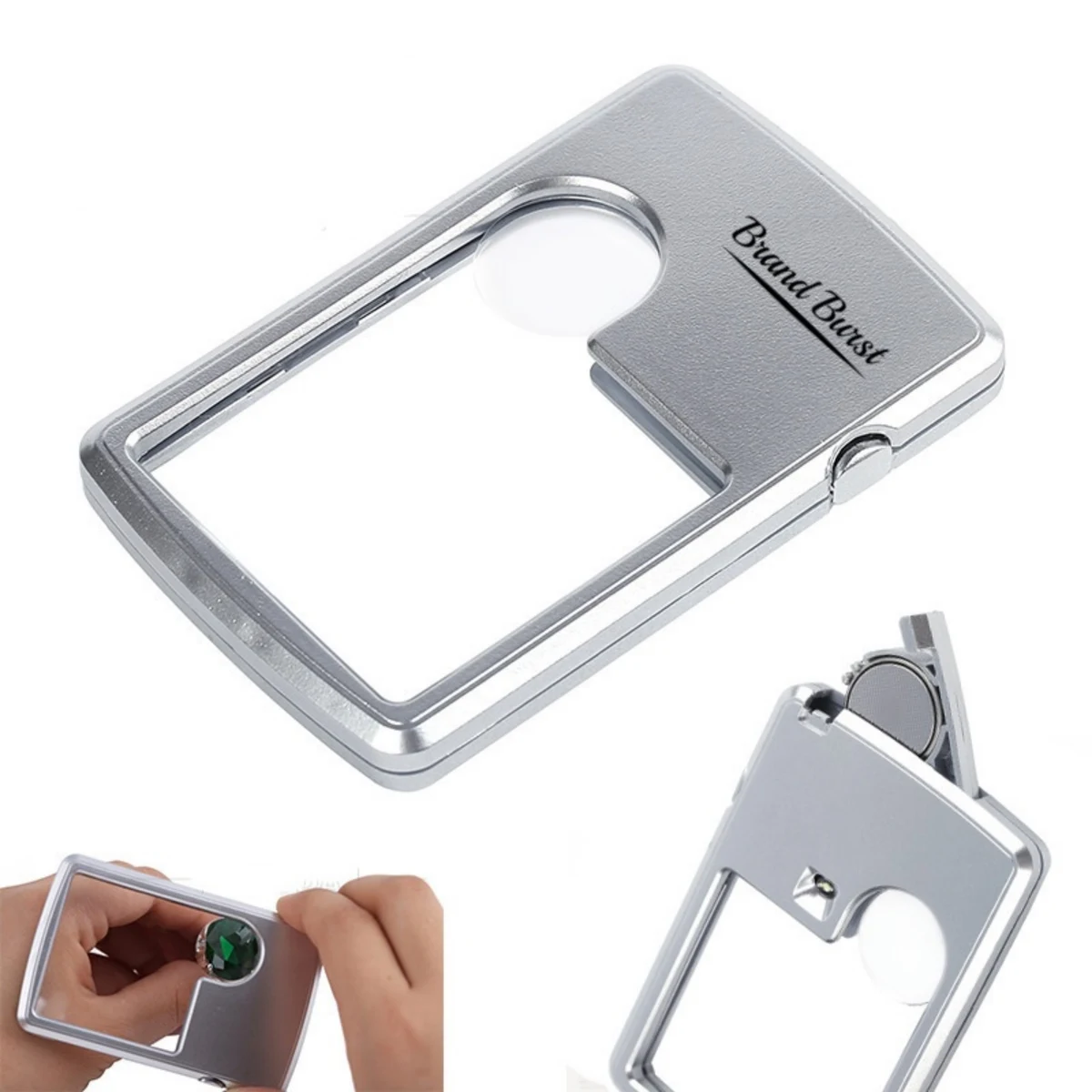 Silver Tone Square Double Mglass LED Illuminated Magnifying Glass 1
