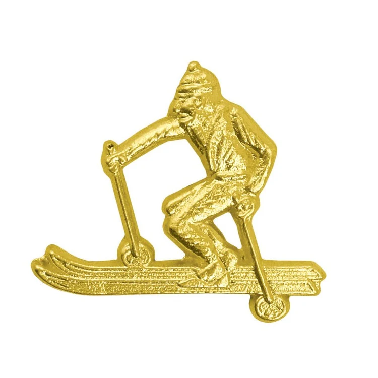 Skiing Bright Gold Chenille Lapel Pin 1