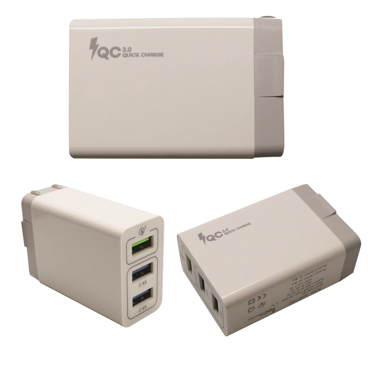 QC 3.0 White Quick Wall Charger Adapter with 3 outputs 1