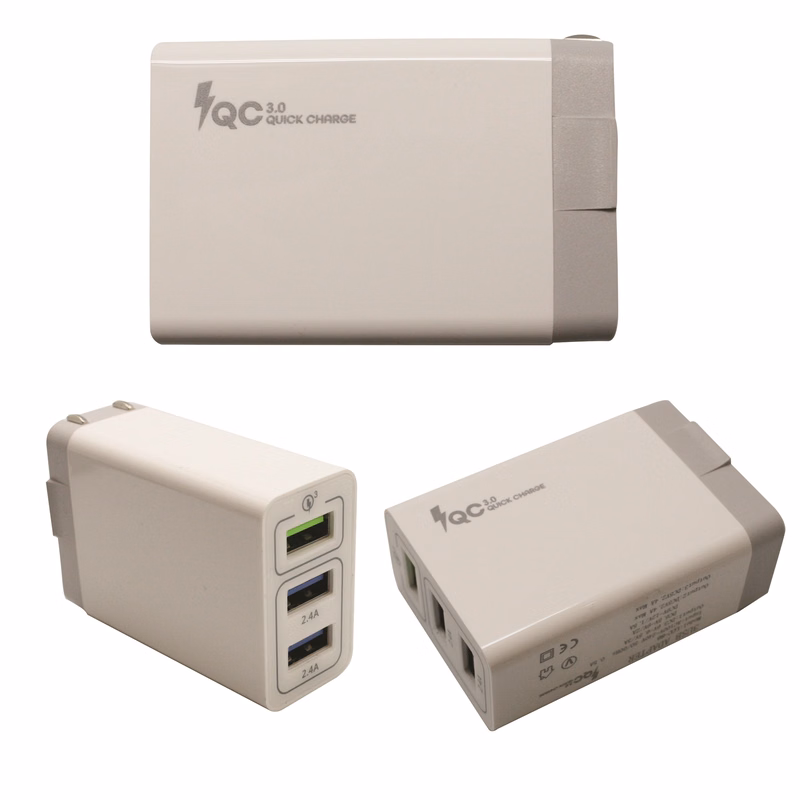 QC 3.0 White Quick Wall Charger Adapter with 3 outputs