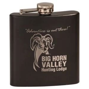 6 Oz. Laserable Powder Coated Flask, custom water bottle with logo imprint 1