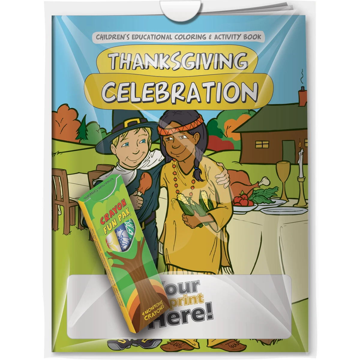 Combo Pack - CB1091 Coloring Book & 4-Pack of Crayons (Imprinted) in a Poly Bag 1