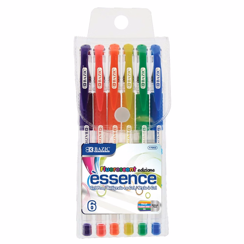 Gel Pens - Fluorescent Color Inks Medium Point 6 Pack