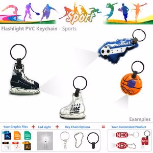 Vividly Colored LED Keychain Flashlight In Various Sports Shapes
