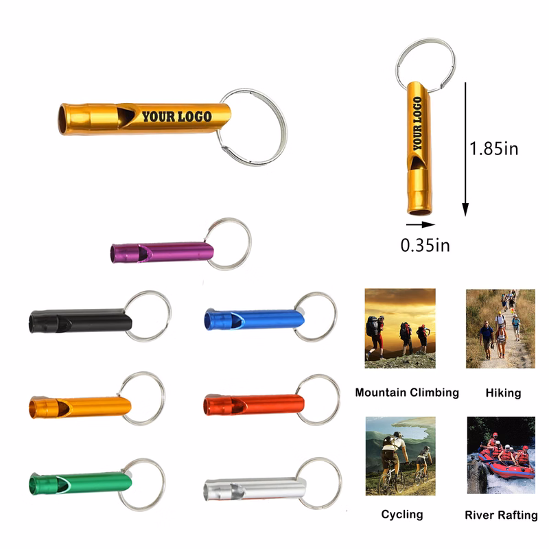 MOQ100 Custom Logo Aluminum Alloy Emergency Whistle Keychain