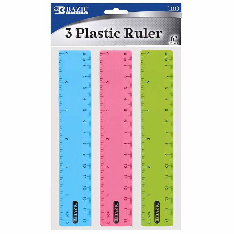 6" Plastic Rulers - 3 Pack Assorted Colors
