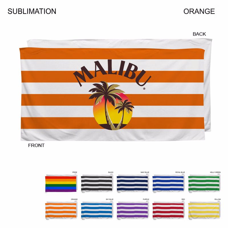 Cabana Stripe Sublimated, Heaviest Weight, Plush Velour Terry Cotton Blend Beach Towel, 30x60