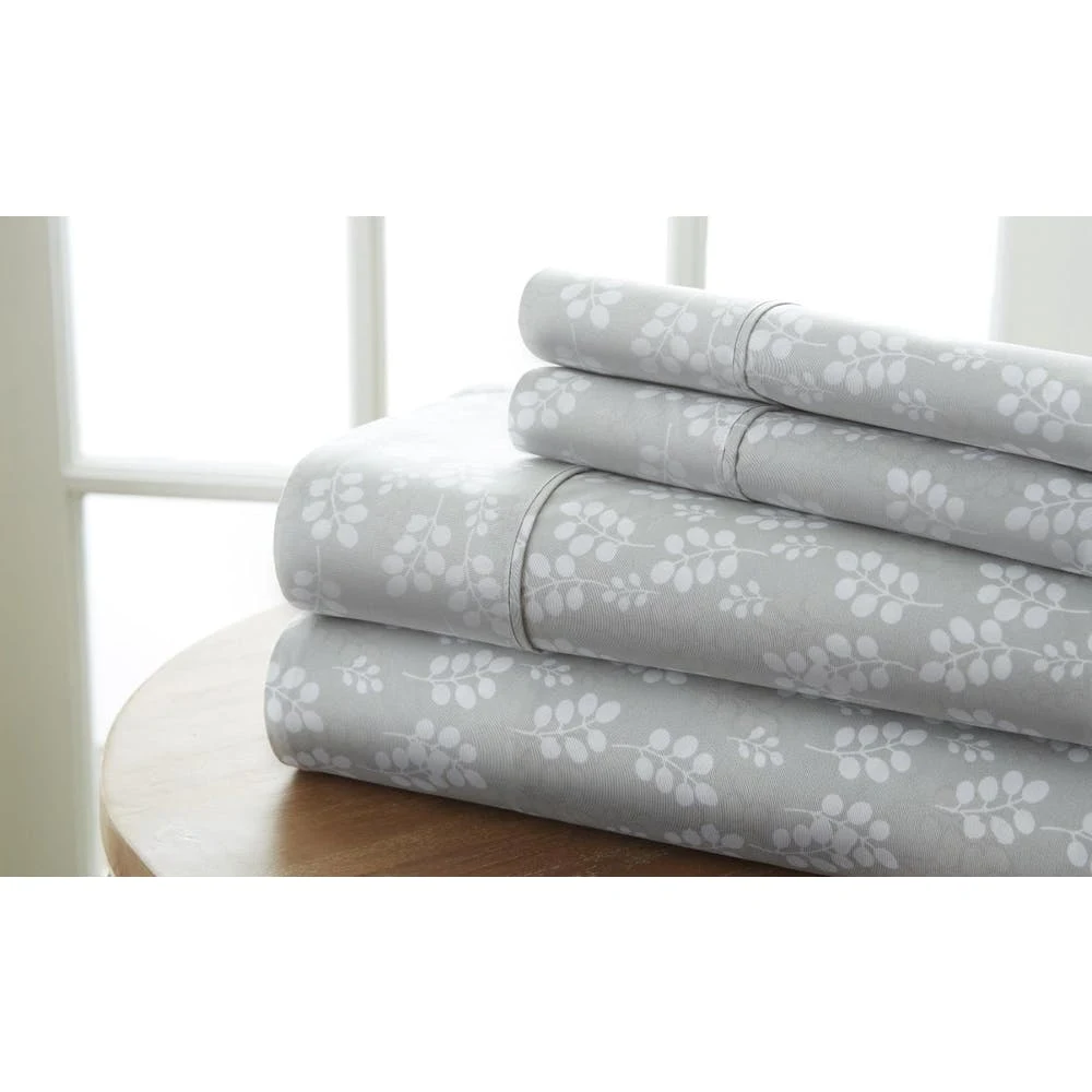 Premium Bed Sheets - Gray Queen Wheat Florals 4 Piece 1