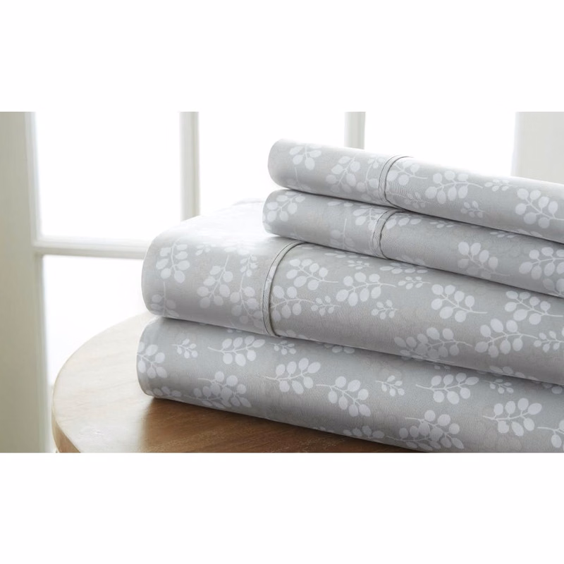 Premium Bed Sheets - Gray Queen Wheat Florals 4 Piece
