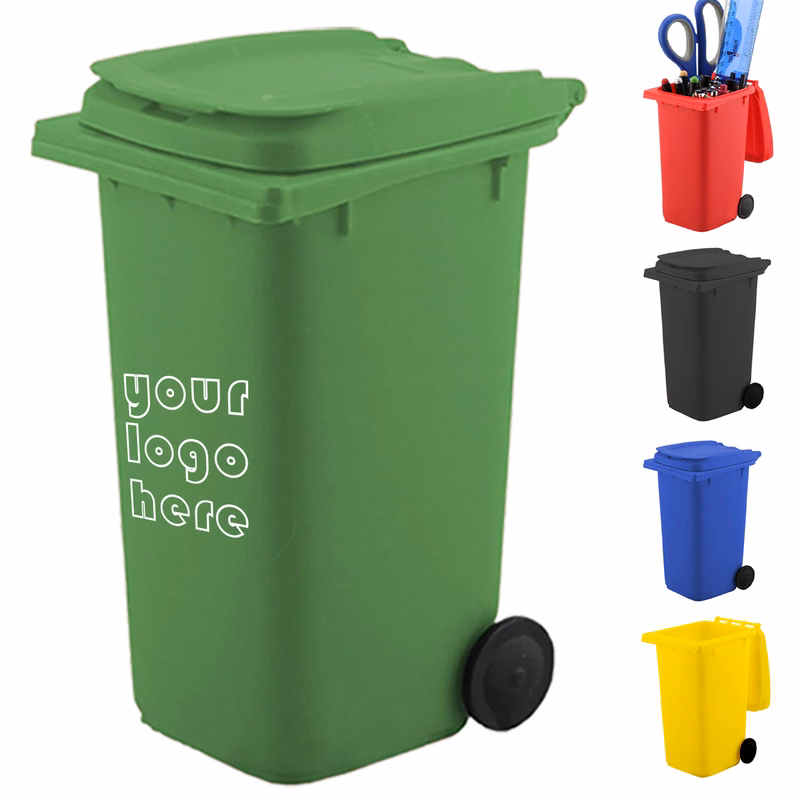 Miniature Trash Bin Pen Holder with Wheels