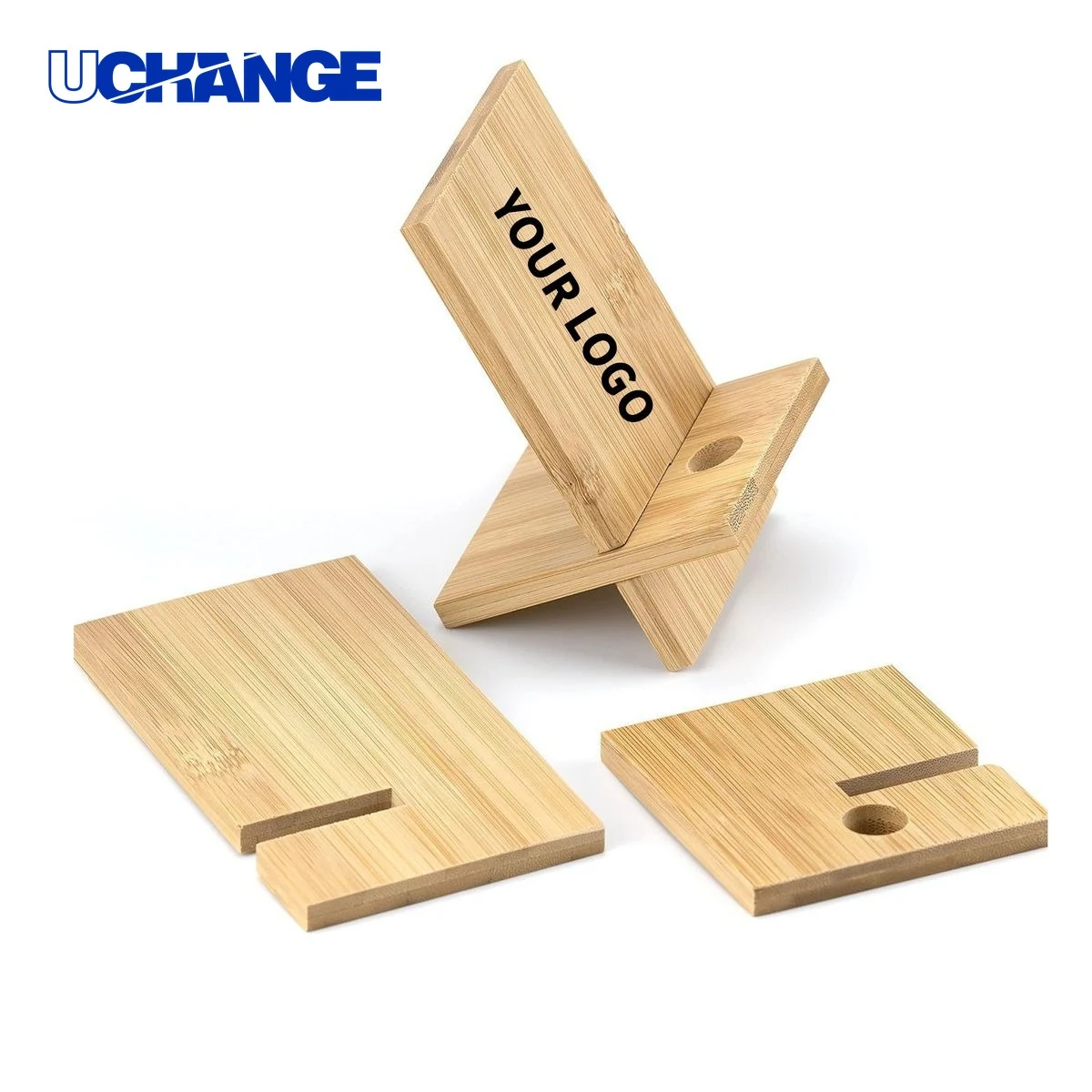 Detachable Wood Phone Stand Holder with Cable Slot 5.4" x 3.2" 1