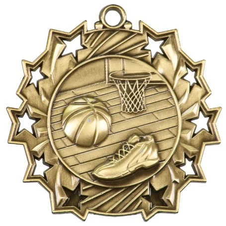 Basketball Ten Star Medal, 2-1/4" 1