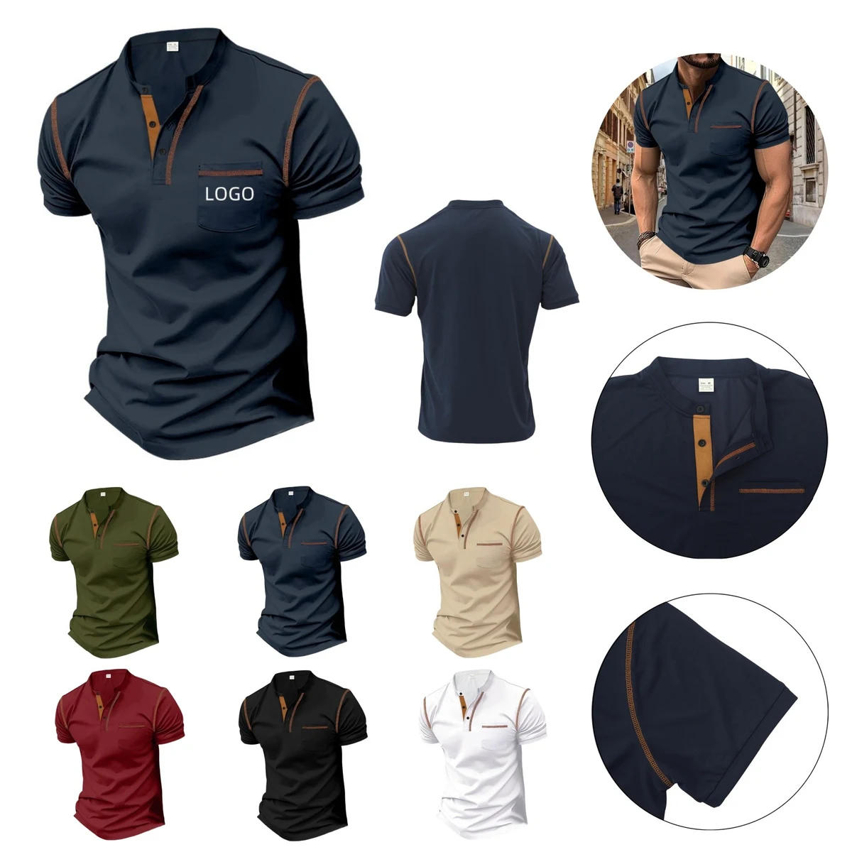 Henley Short Sleeve Shirts 1