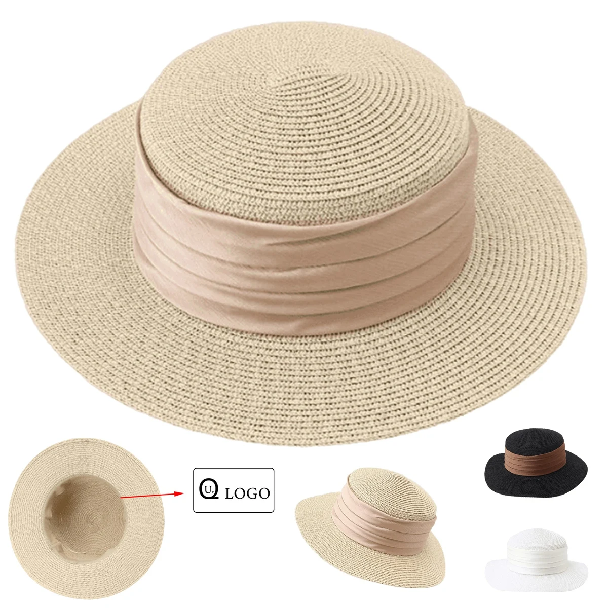 Summer Beach Sun Protective Flat Straw Hat For Women 1