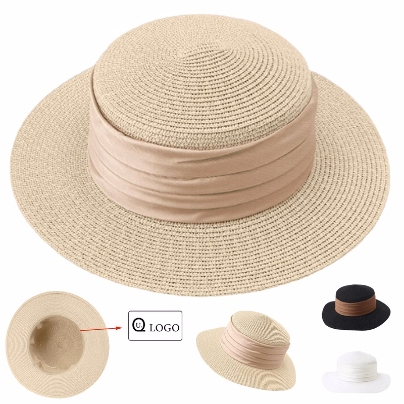 Summer Beach Sun Protective Flat Straw Hat For Women