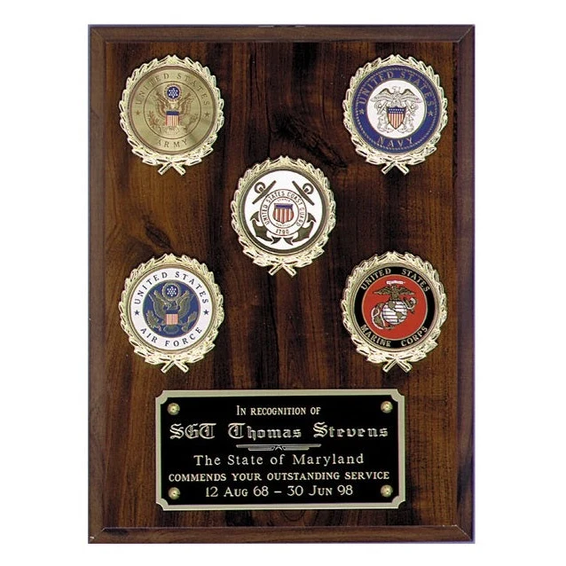 Solid Walnut Plaque With 5 Wreaths 1