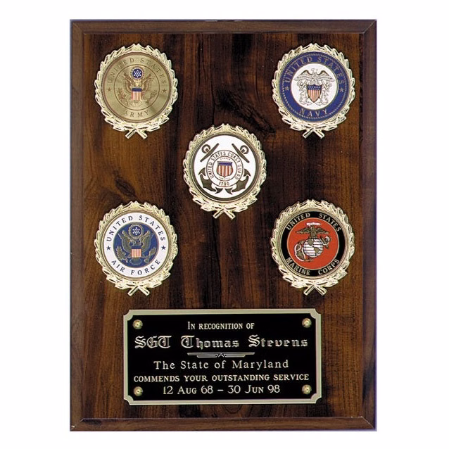 Solid Walnut Plaque With 5 Wreaths