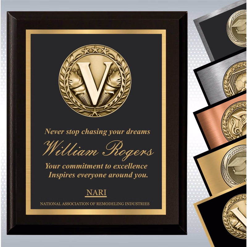 Black Matte Finish Wood Plaque w/Double Plate and Medallion