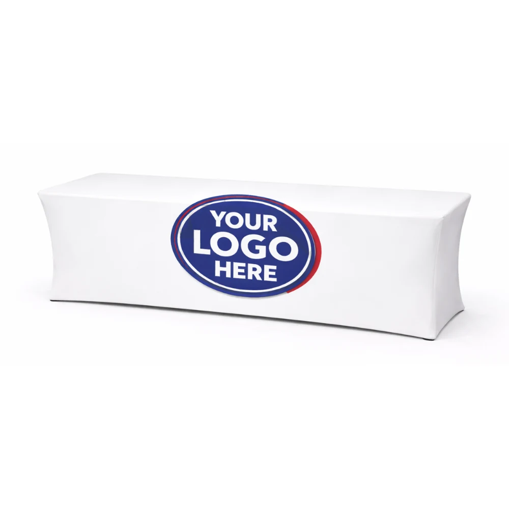 6ft WHITE Stretch Fitted Table Cover w/Front Logo 1