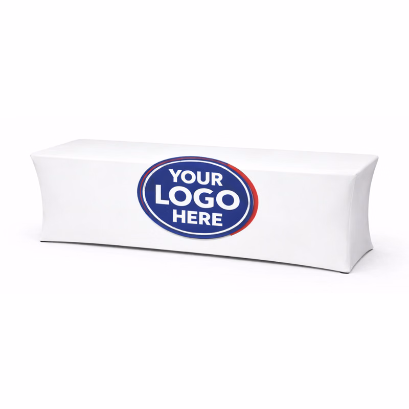 6ft WHITE Stretch Fitted Table Cover w/Front Logo