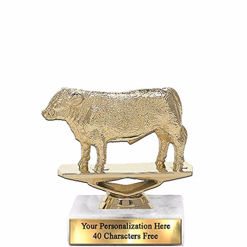 Trophy: 7", 2x3 white marble base, Hereford Steer