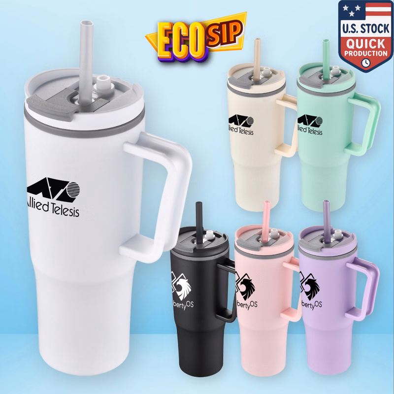 EcoSip 30oz Double Wall Plastic Travel Tumbler with Handle & Straw