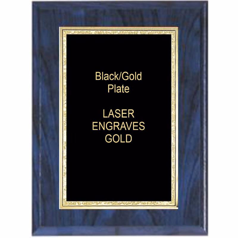 5" x 7" Blue Woodgrain Plaque with a Black Florentine Plate