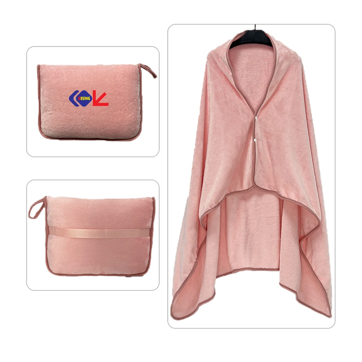 Coral Fleece Wearable Blanket with Storage Pouch 1
