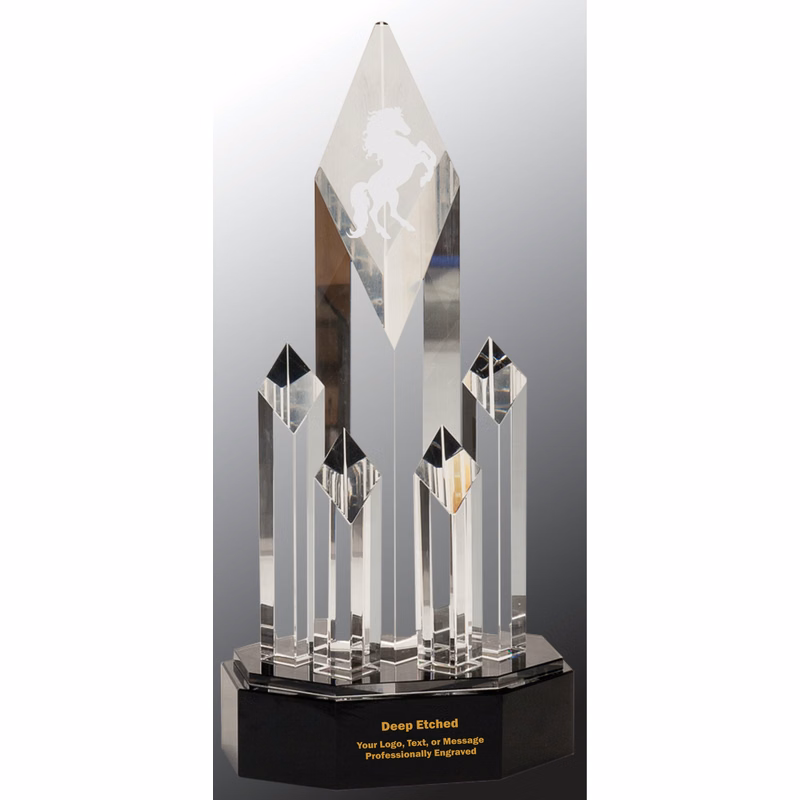 11" Clear Crystal 5 Rising Diamonds Award on Black Pedestal Base