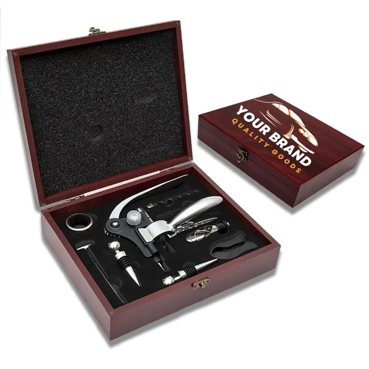 Elegant 9 Piece Set In Rosewood Box Wine Accessory Tool Kit 1