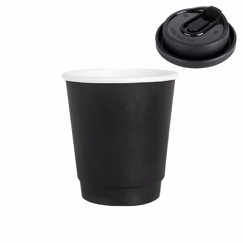 10oz Black Double Wall Insulated Hot Coffee Paper Cup