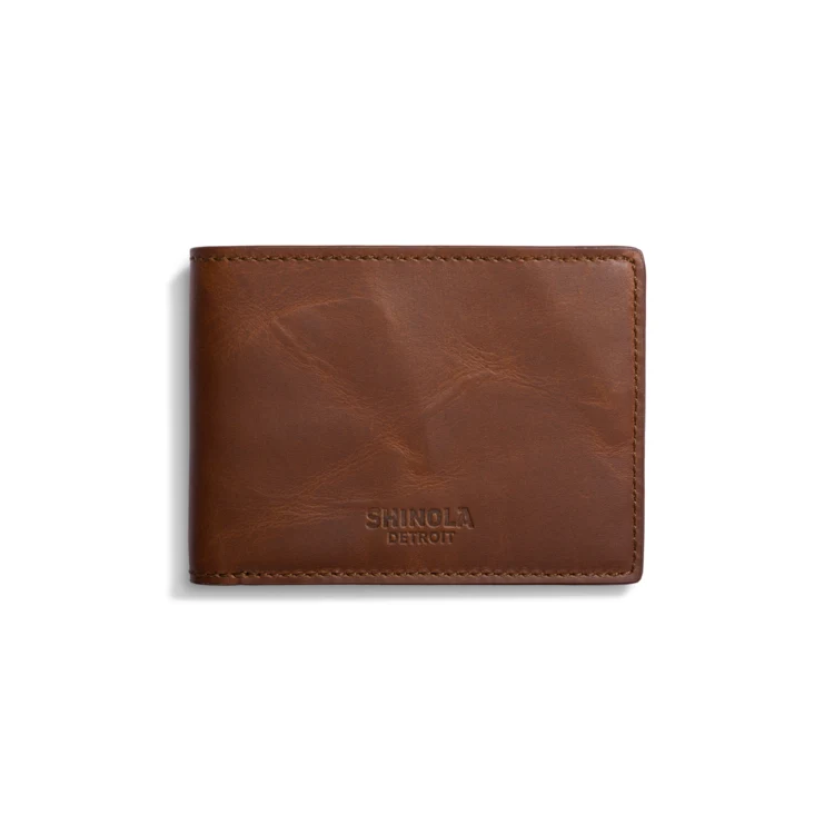 Shinola Slim Bifold Wallet - Medium Brown Navigator Leather 1