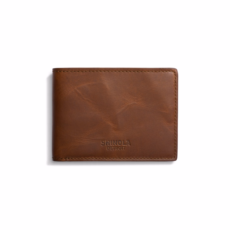 Shinola Slim Bifold Wallet - Medium Brown Navigator Leather