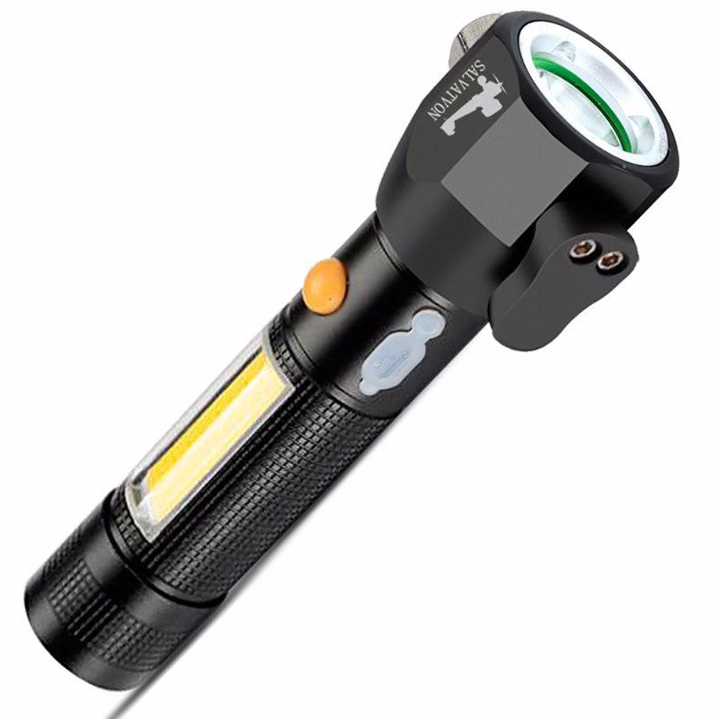 Multifunctional USB Chargeable COB Flashlight with Window Hammer