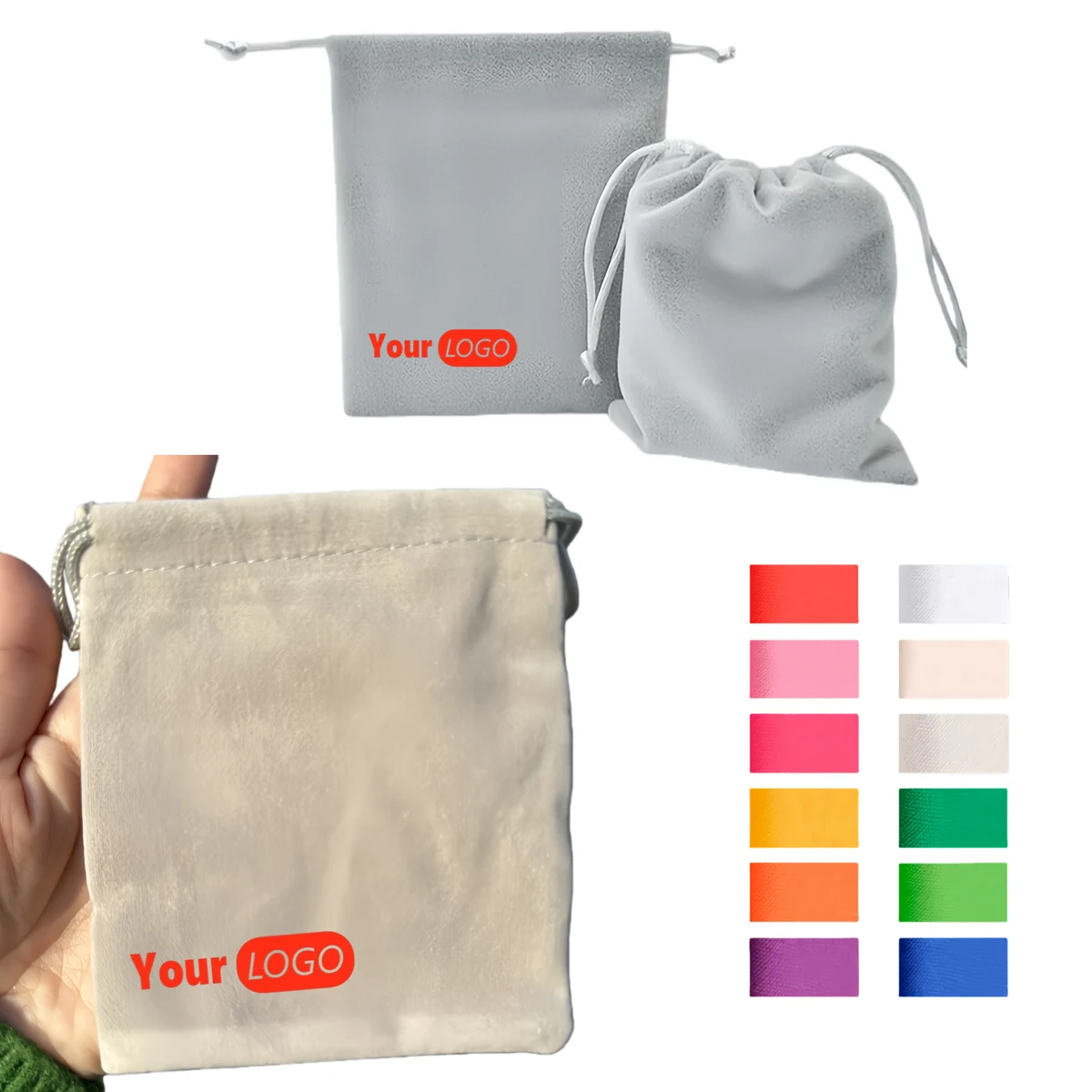 Solid Color Nylon Velvet Drawstring Storage Bag 1