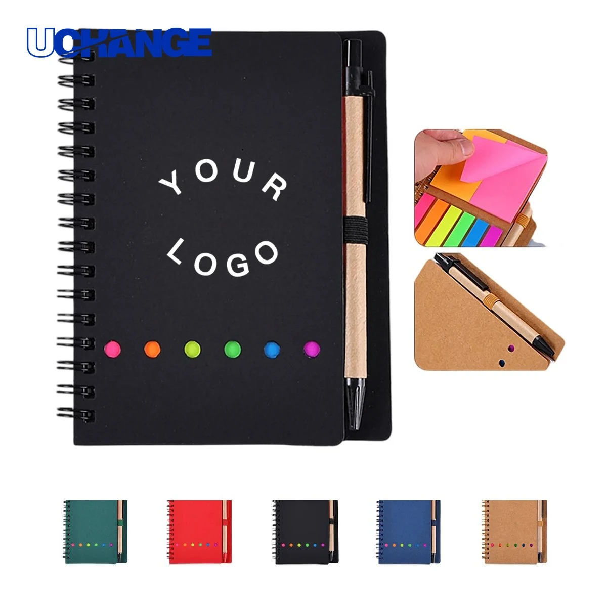Kraft Cover Notebook Set with Sticky Notes and Pen 1