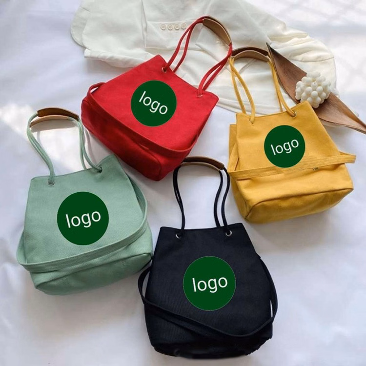 2-in-1 Canvas Crossbody Bag Shoulder Handbag Bucket Bag