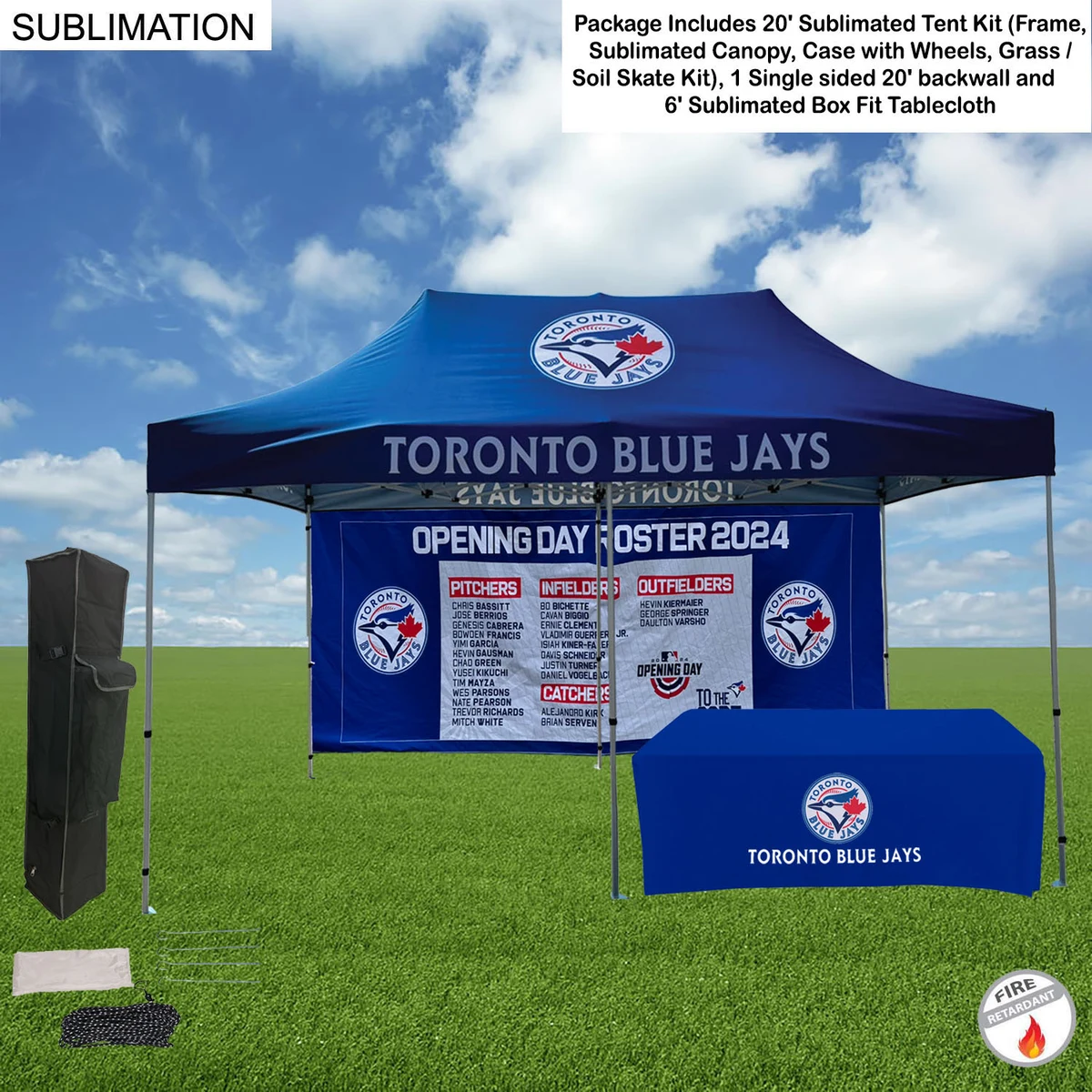 Deluxe Event Package, 20' Sublimated Tent kit, Single sided 20' backwall, and 6' Box Fit Tablecloth 1