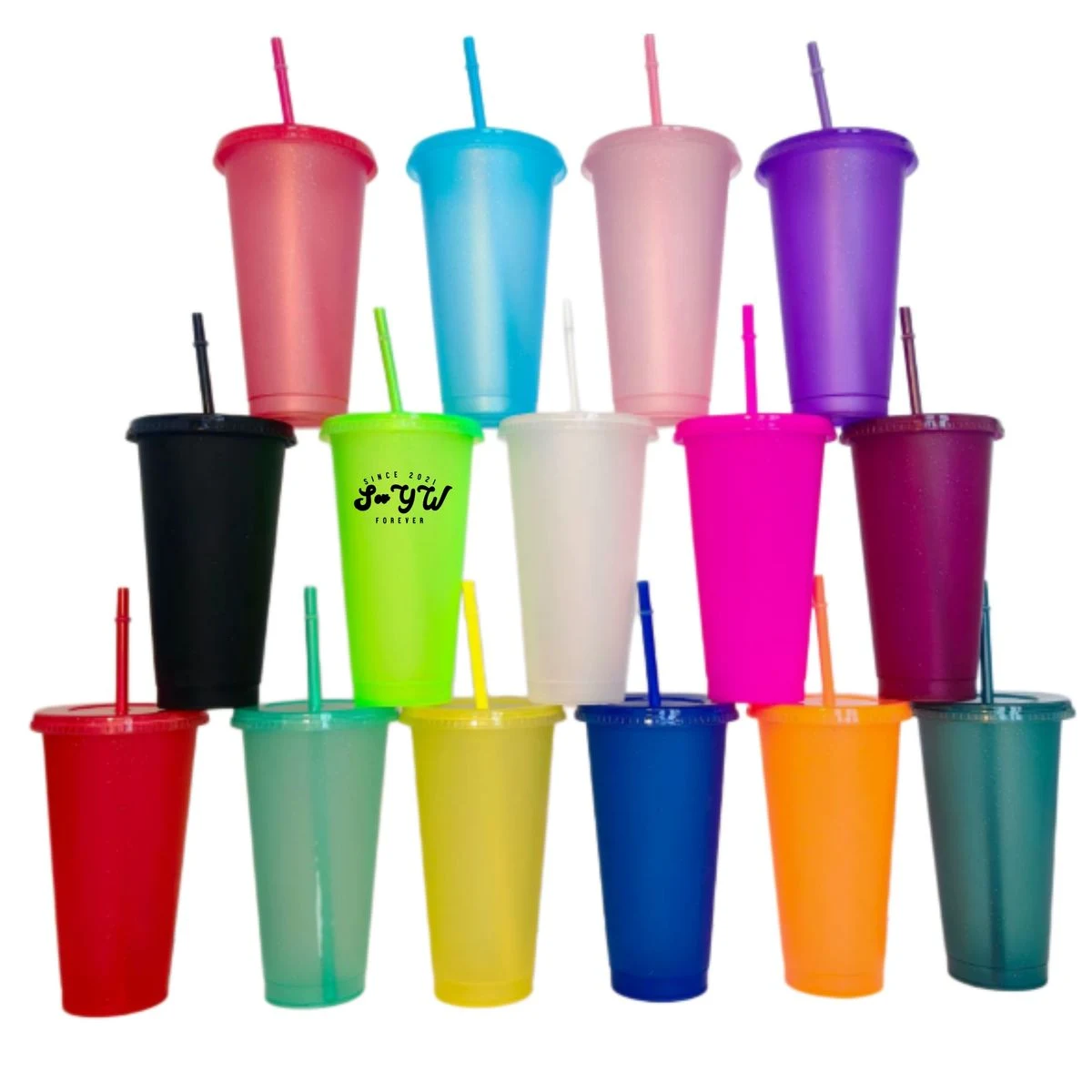 Glitter Plastic Tumbler With Straw 1